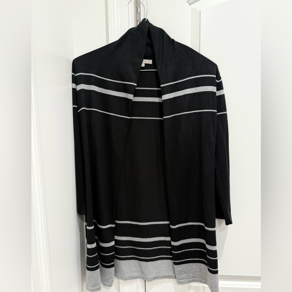 Joan Vass Black and Gray Striped Cardigan